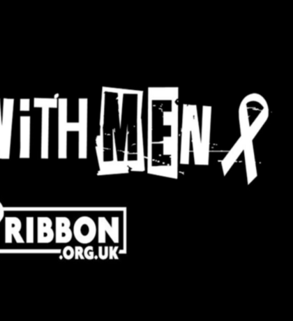 Image that reads It Starts with Men and shows a white ribbon on a black background