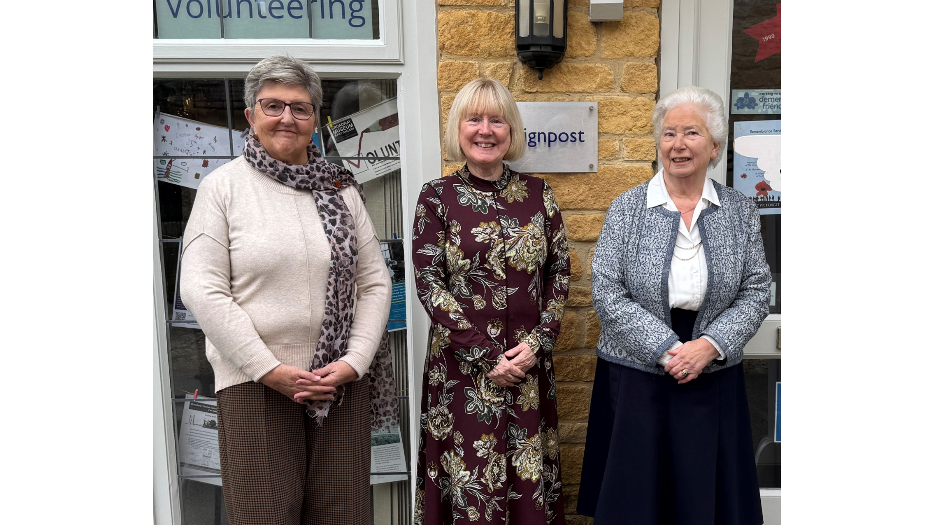 ) (L to R) Mrs Penny Ingles, founder of Signpost, Mrs Helen Rushmore, chair and trustee, and Mrs Sue Jones, founding member and trustee.