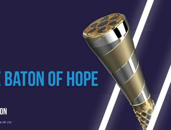 A Baton next to a blue title reading the The Baton of Hope