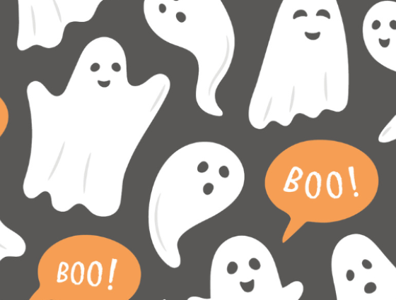 Pictures of ghosts and a caption saying boo