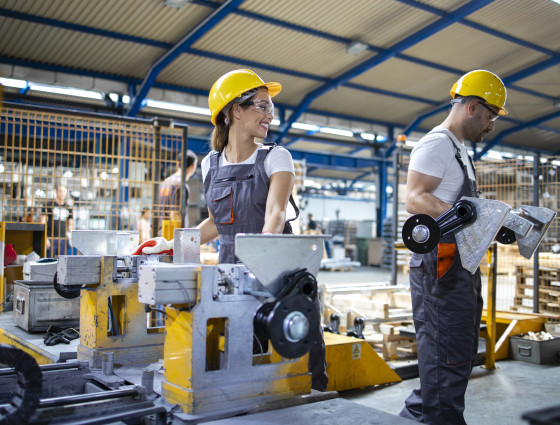 Image of two factory workers on a production line