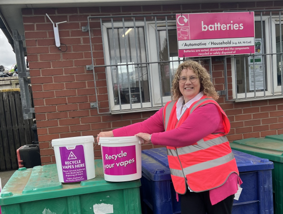 The battery recycling bins at one of our Household Recycling Centres